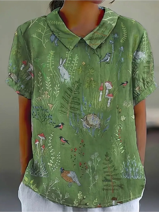Tops - women's casual forest animal print short sleeve blouse XL